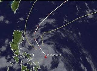 Potentieller Taifun MAWAR / AMBO zieht wahrscheinlich an Philippinen vorbei, Mawar, Ambo, Philippinen, aktuell, Satellitenbild Satellitenbilder, Taifunsaison, Taifunsaison 2012, Mai, Juni, 2012, Vorhersage Forecast Prognose, Verlauf, Zugbahn,