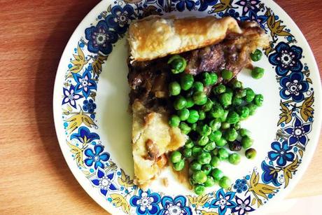 beef-cheese pie with guinness and a puff pastry lid
