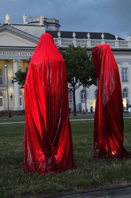 Public contemporary light art show Documenta Kassel Time guards Manfred Kielnhofer