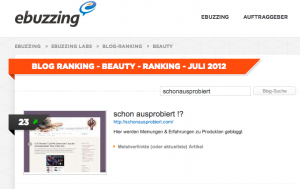 ebuzzing Blog Ranking Beauty Juli 2012