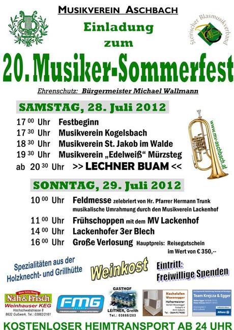 20. Musiker-Sommerfest in Aschbach – Vorankündigung