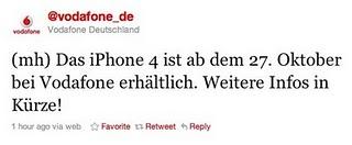 via Twitter: Vodafone bestätigt iPhone 4 ab Mittwoch den 27.10.2010