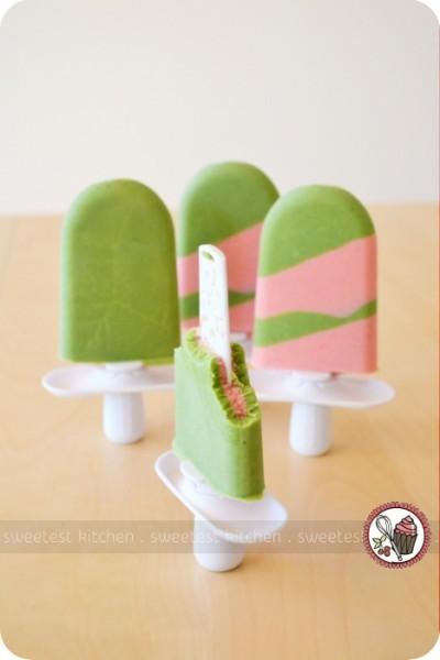 Matcha Latte Strawberry Popsicles