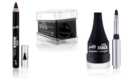 p2 100% black khol kajal, 100% black spitzer, 100% black gel eyeliner waterproof