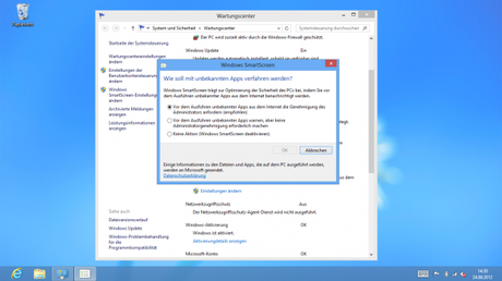 Smartscreen-Einstellungen in Windows 8 (Screenshot: Golem.de)