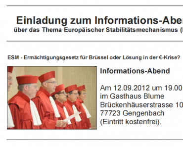 Vortragsabend zur ESM-Entscheidung des Bundesverfassungsgerichts (12. September, Gengenbach)
