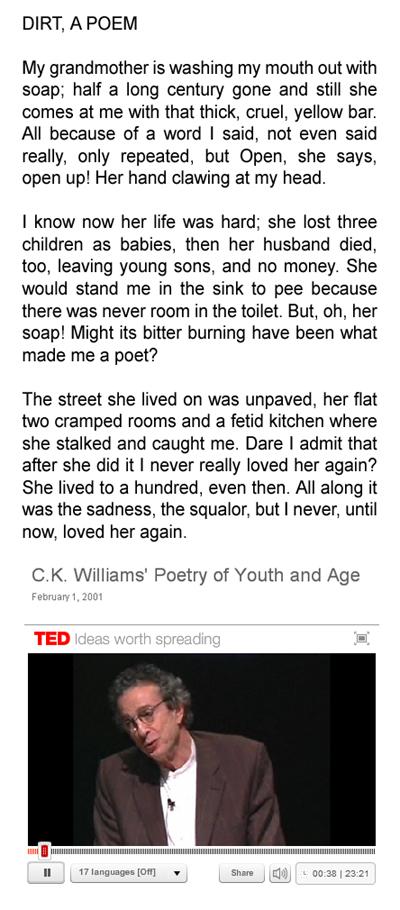 “My grandmother is washing my mouth out with soap …” DIRT, A POEM von C. K. Williams