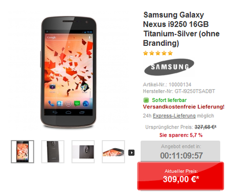 Deal: Samsung Galaxy Nexus nur heute bei getgoods für 309 Euro