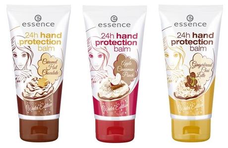 essence 24h hand protection balm winter edition: caramel hot chocolate, apple cinnamon punsh, gingerbread chai latte