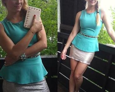 Friday to go: turquoise peplum top with studded accessories