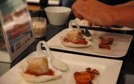 Rückblick zum Cooking-Cup 2012: Seeteufel im Sud aus karamellisierten Tomaten mit Süßkartoffelchips und Chilli-Minz-Lime-Dip
