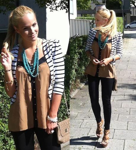 Monday to go: Striped jacket And Blue statement necklace