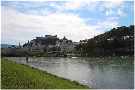 Salzburg - city of Salzburg - historic city with famous castle on the left