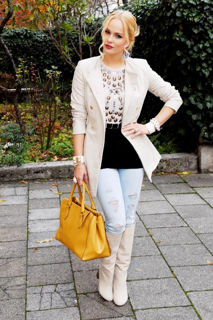 Wednesday to go: a golden pair of boots and studded blouse