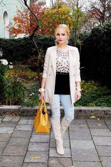 Wednesday to go: a golden pair of boots and studded blouse