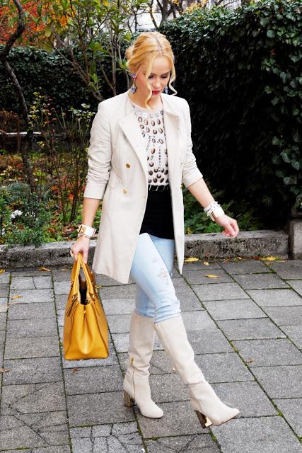 Wednesday to go: a golden pair of boots and studded blouse