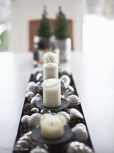 Kerzen Adventsgesteck kugeln tisch deko applewood house