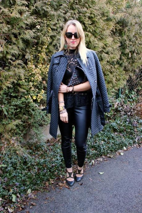 Leather pants and lace shirt new year's eve outfit