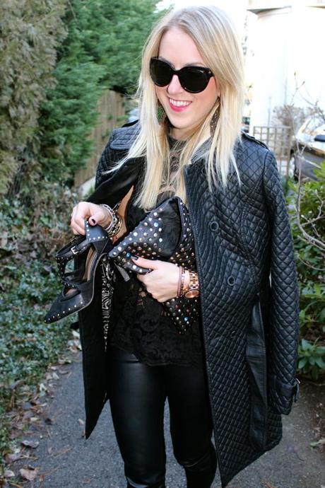 Leather pants and lace shirt new year's eve outfit