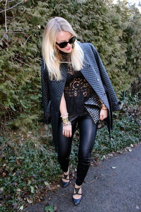 Leather pants and lace shirt new year's eve outfit