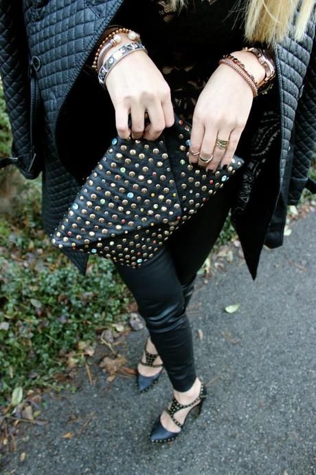 Leather pants and lace shirt new year's eve outfit