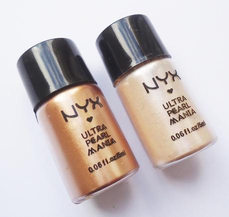 Swatches: NYY Ultra Pearl Mania Pigmente in 01 Nude Pearl und 21 Oro Pearl