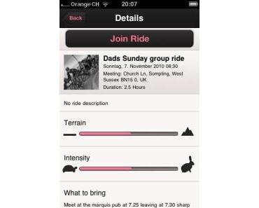 iPhone App Rendezvous: Gemeinsam auf eine Rennrad Tour gehen