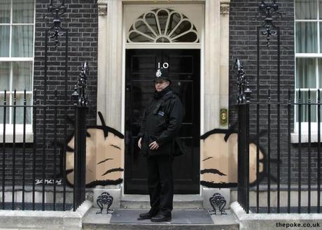 Banksys Balls at Downing Street Nr. 10