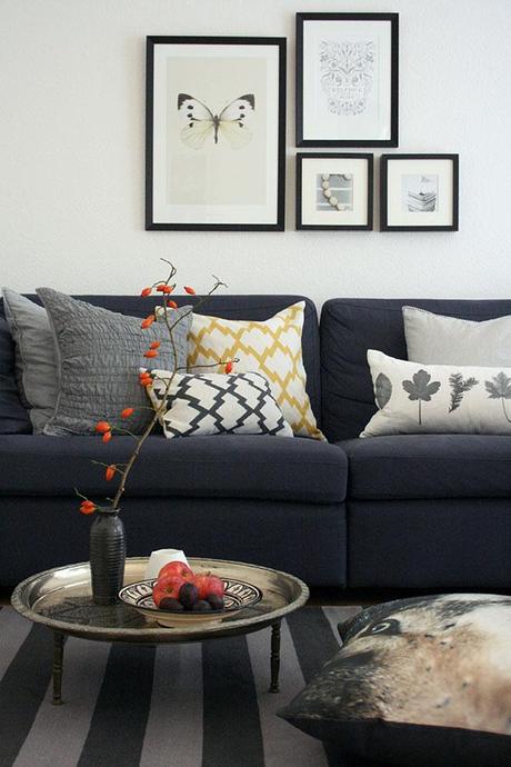 Sofa Couch dunkelgrau blau