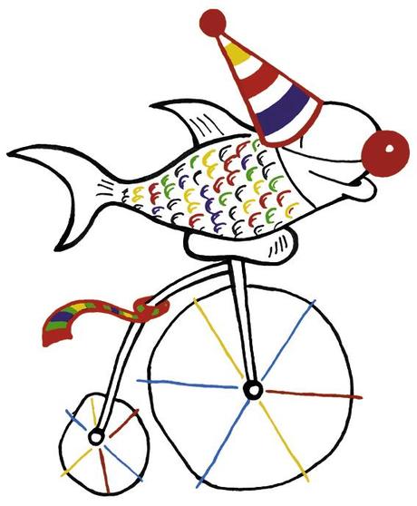 Fisch fährt Fahrrad zu Fasching
