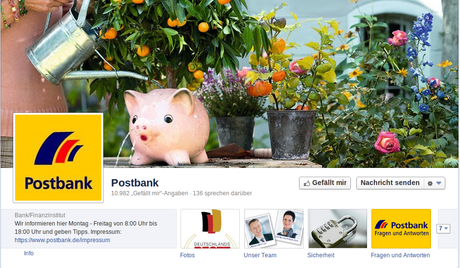 Dies ist ein Bildschirmfoto der Facebookseite der Postbank