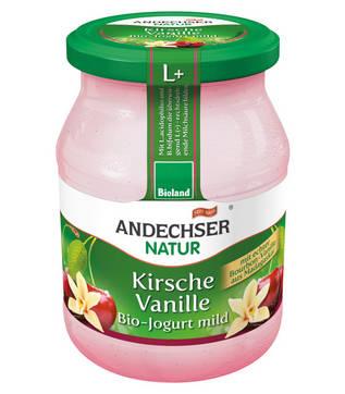 Bio Jogurt mild Kirsche-Vanille, 500g Glas aus der Andechser Molkerei