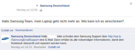 Facebook Antwort von Samsung