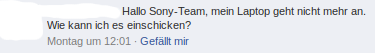 Unsere Anfrage ans Sony Social Media Team