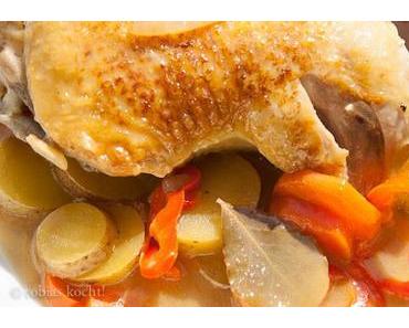 Einfacher Hühnchentopf mit Weissweinsauce