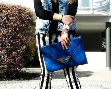 Wednesday to go: striped pants and denim vest