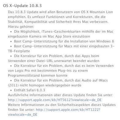 Apple Mac os x update 10.8.3 neuerungen