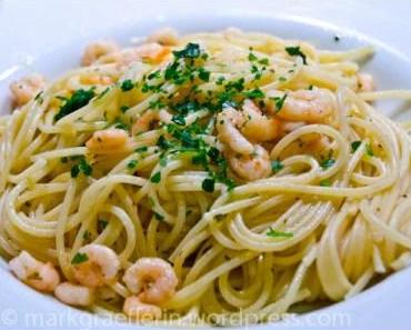 Mein Mann kann: Freitagsfisch – Spaghetti aglio, olio, peperoncino mit Garnelen