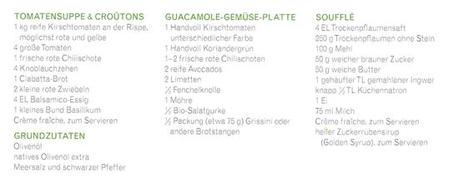 6.Tag - Jamie Oliver 30 Minuten Menü -Tomatensuppe mit gerösteten Croutons, Guacamole & Gemüsesticks, Pflaumensoufflé