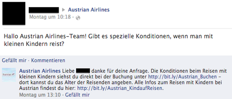 Antwort auf Facebook Austrian Airlines