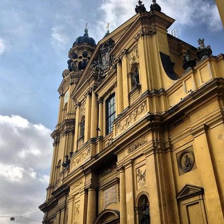 First spring moments in Munich at Instagram - with Theatinerkirche and blue sky at Odeonsplatz