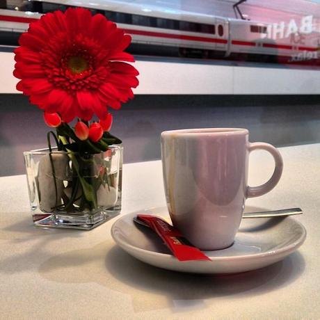 Time for a break at Deutsche Bahn - Quick espresso with the ICE train in the background