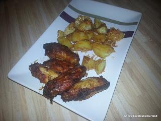 Chicken-Wings mit Kartoffeln und Reis