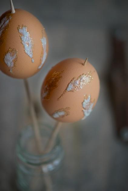 easter eggs with feather ornament