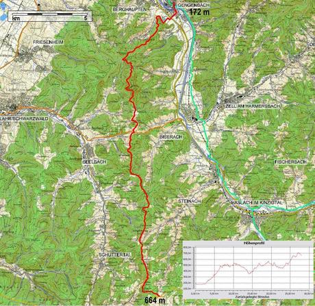 Strecken- und Höhenverlauf zwischen Kinzig- und Schuttertal