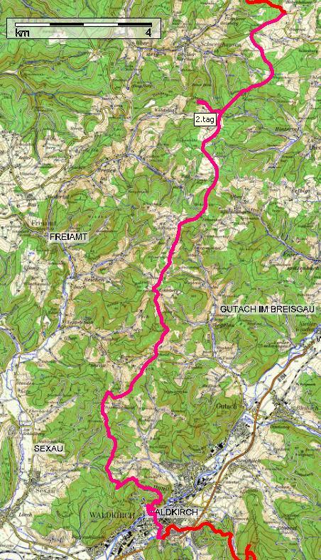 Strecken- und Höhenverlauf Höhenhäuser - Waldkirch