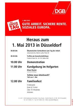 Bundesweite Kundgebungen am Tag der Arbeit: Aufruf des DGB-Düsseldorf zum 1. Mai 2013