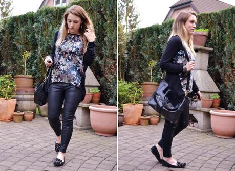 Outfit: Lederleggins und oversized Blumenshirt