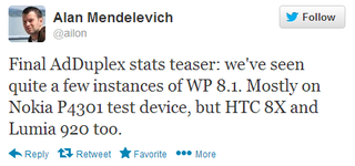 Diesen Tweet sagt, dass Windows Phone 8.1 zeigt auf der AdDuplex mobilen Ad-Netzwerk