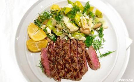 Steak mit zitronigem Lauch Bohnen Gemüse